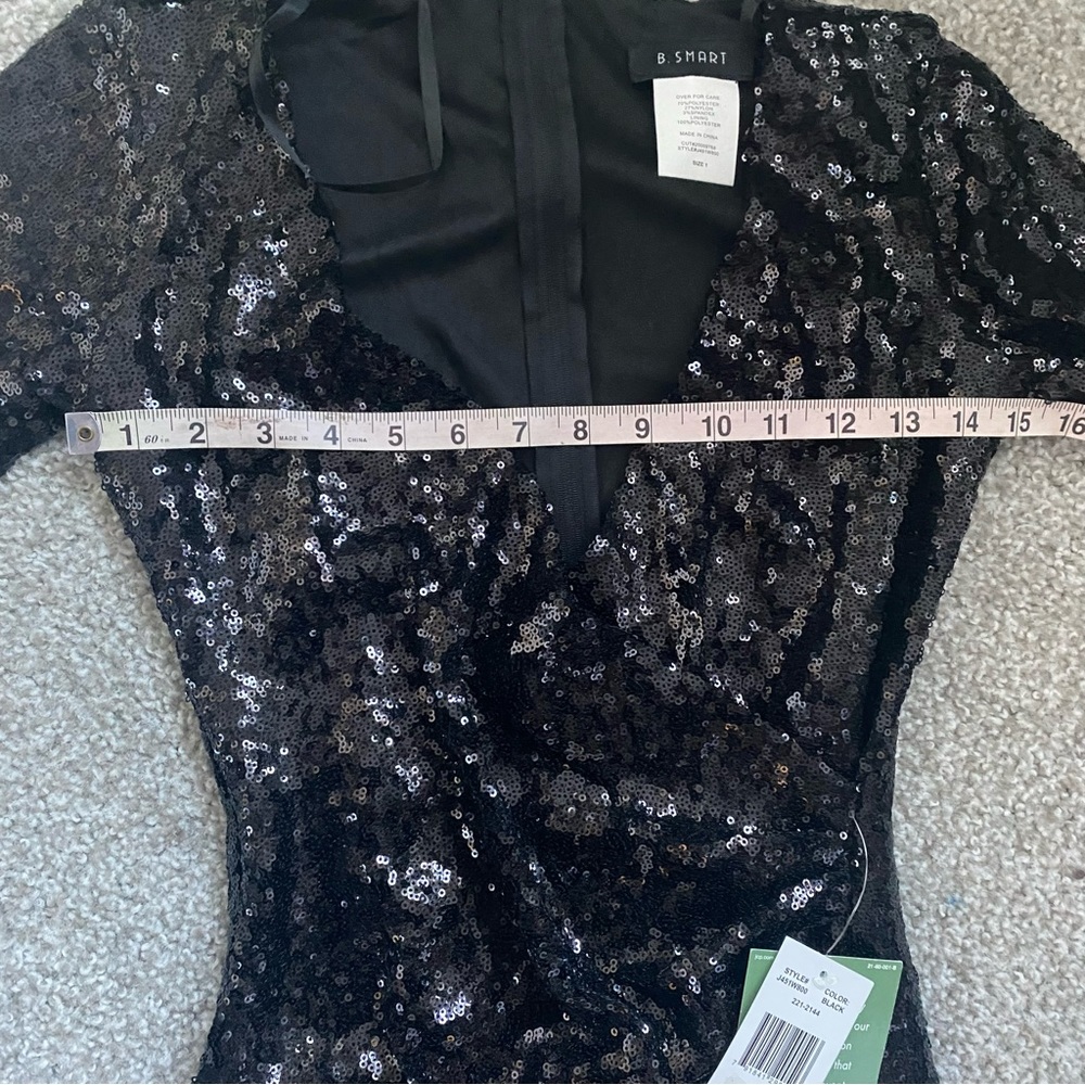 B. SMART Black Sequin Asymmetrical Long Sleeved Sheath Dress - Picture 6 of 11